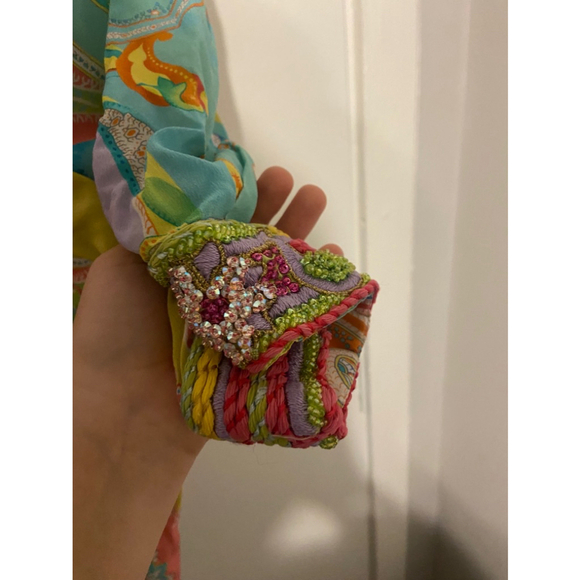 Rare Emamó Womens Silk Beaded Pastel Paisley/ Floral Cover‎ Up Size Medium - Picture 3 of 8